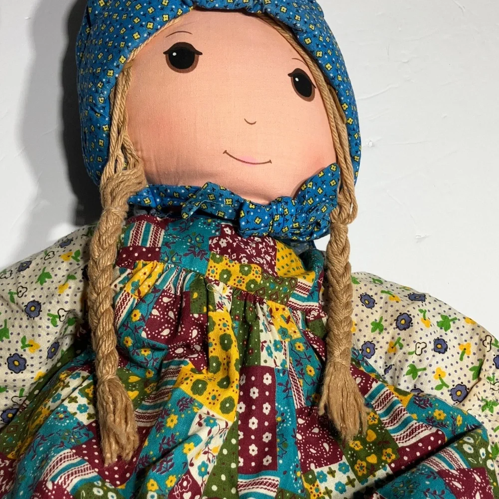 Handmade Patchwork Rag Doll in Blue Outfit